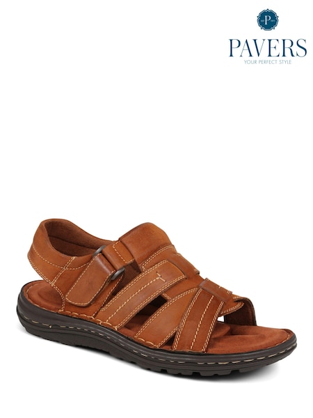 Pavers Dark Brown Pavers Touch-Fasten Leather Brown Sandals (E23092) | INR 5,375