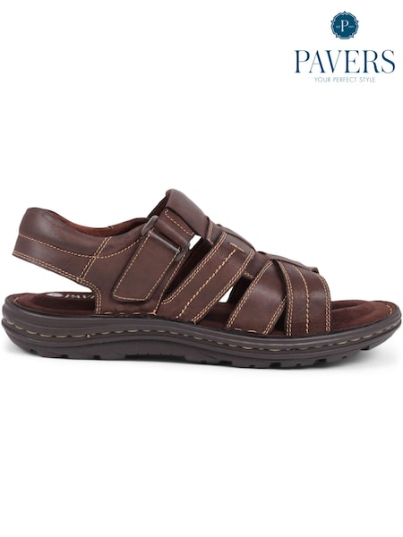 Pavers Brown Pavers Touch-Fasten Leather Brown Sandals (E23097) | €46