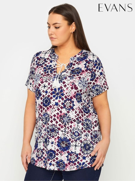 Evans Blue Tie Neck T-Shirt (E23285) | 78 LEI