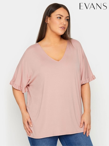 Evans Pink Frill Sleeve Top (E23295) | 139 QAR