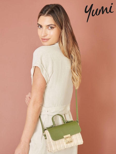 Yumi Faux Fur Leather Rattan Bag With Handle And Shoulder Strap (E23445) | kr630