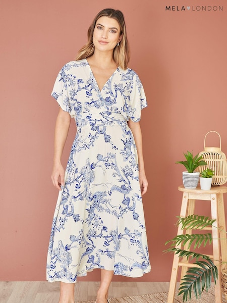 Mela White Ruched Waist Kimono Midi Dress (E23457) | €58