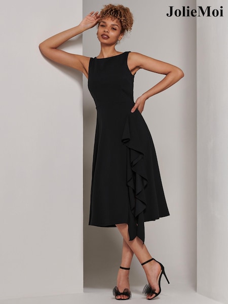 Jolie Moi Black Haylen Frill Detail Midi Dress (E23573) | ₪342