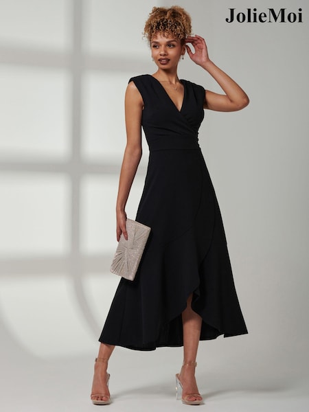 Jolie Moi Black Preslie Wrap Frill Hem Maxi Dress (E23574) | €99