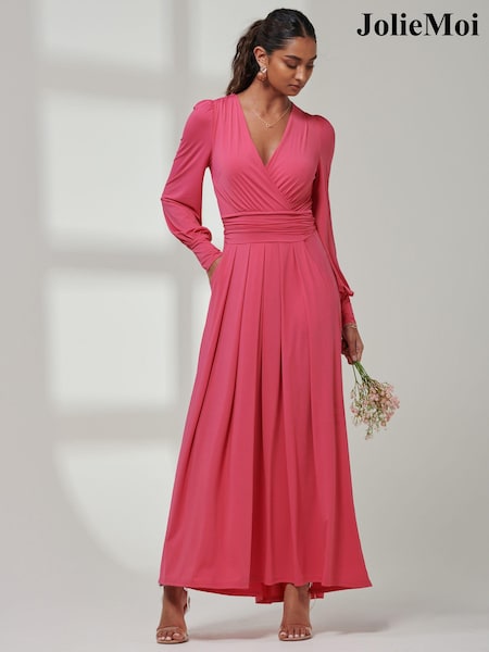 Vaaleanpunainen - Jolie Moi Giulia Long Sleeve Maxi Dress (E23582) | €140