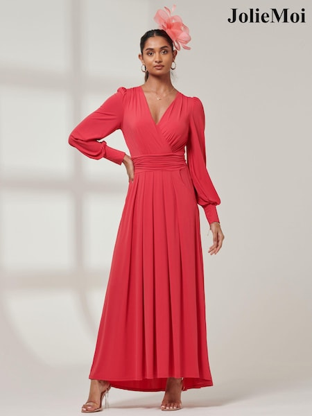 وردي - Jolie Moi Giulia Long Sleeve Maxi Dress (E23585) | ‏518 د.إ.‏