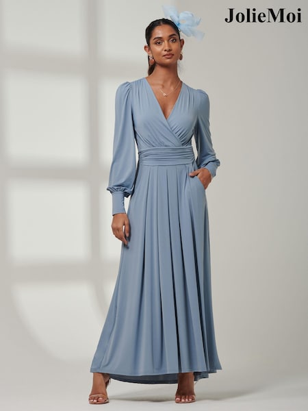 Jolie Moi Blue Giulia Long Sleeve Maxi Dress (E23592) | €117