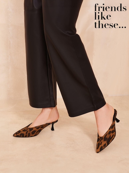 Braun mit Leopardenmuster - Friends Like These Kitten Heel Pointed Toe Mule Faux Suede Court Shoes (E23644) | 28 €