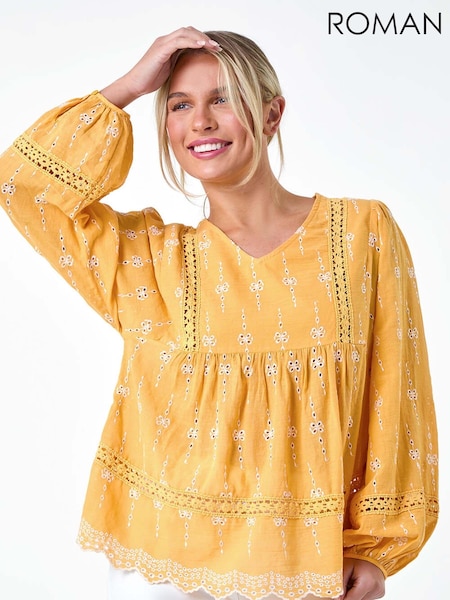 Roman Embroidered 100% Cotton Smock Top (E23683) | ‏239‏₪