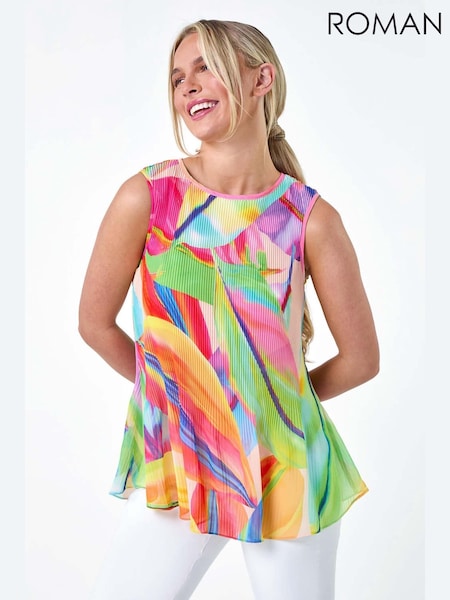 Roman Orange Abstract Pleated Vest Top (E23696) | €44