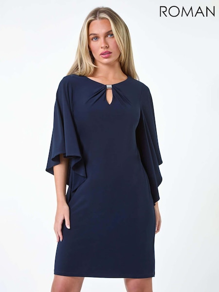 Roman Asymmetric Sleeve Shift Dress (E23697) | 287 LEI