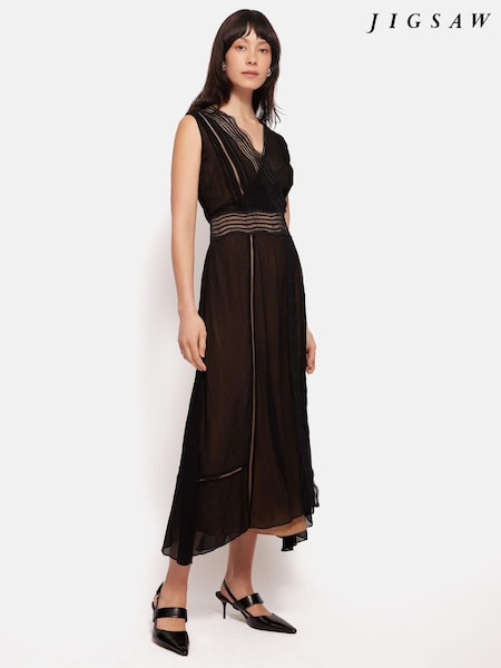 Jigsaw Black Crinkle Lace Trim Dress (E23714) | €172