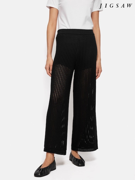 Jigsaw Black 100% Cotton Linear Pointelle Joggers (E23715) | €79
