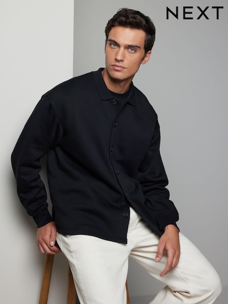 Black Cotton Rich Jersey Button Through Shacket (E23778) | €18