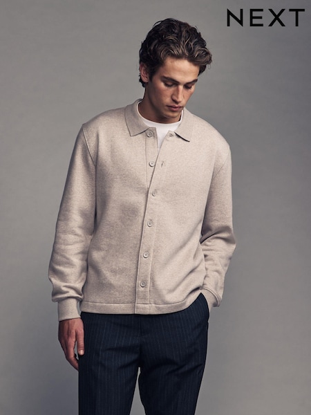 Neutral Cotton Rich Jersey Button Through Shacket (E23783) | €18
