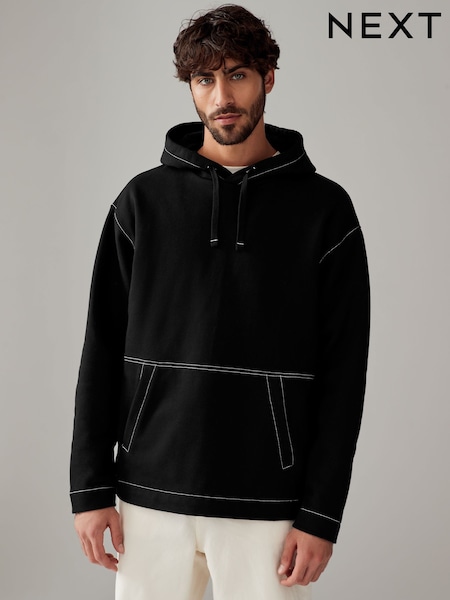 Black Hem Heavyweight 100% Cotton Hoodie (E23786) | AED76