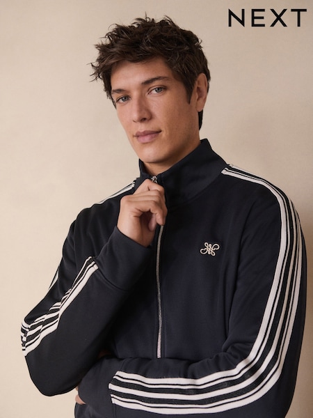 Navy Blue Zip Through Side Stripe Jacket (E23789) | €38