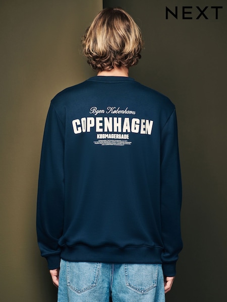 Navy Blue Cotton Rich Crew Graphic Sweatshirt (E23804) | R$ 305