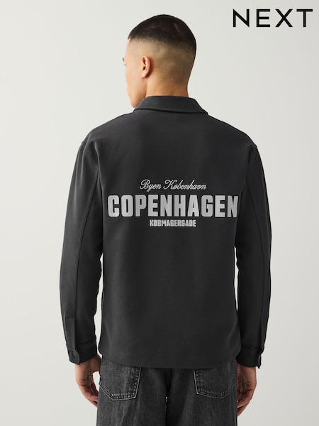 Schiefergrau - Embroidered Graphic Shacket (E23806) | 63 €