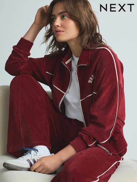 Burgundy Red Velour 100% Cotton Joggers (E23840) | AED105