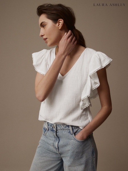 Laura Ashley White Ruffle Frill Top (E23874) | ₪141
