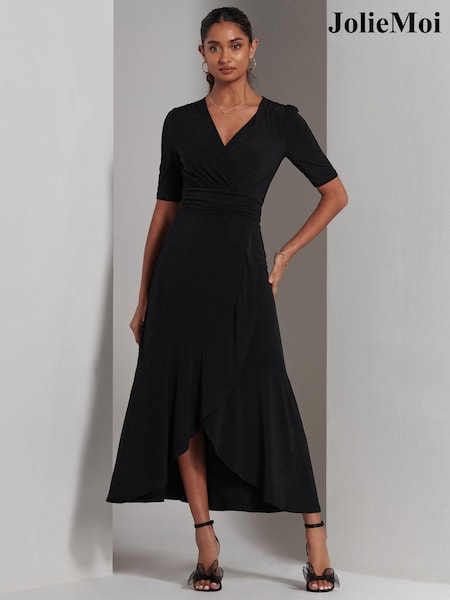 Jolie Moi Black Olana Jersey Frill Hem Maxi Dress (E23894) | €104