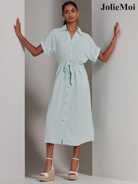 Jolie Moi Blue Jessie Linen Shirt Midi Dress (E23896) | €86
