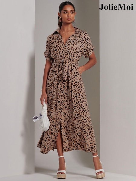 Jolie Moi Animal Drop Shoulder Shirt Maxi Dress (E23907) | €95