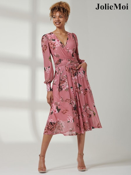 Jolie Moi Pink Long sleeve Floral Print Dress (E23908) | €40