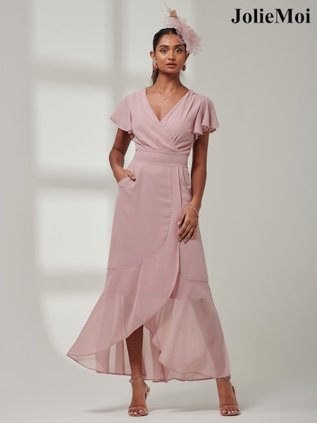 Jolie Moi Pink Vicky Chiffon Frill Maxi Dress (E23909) | 148 QAR