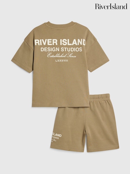 Brown - River Island River Branded T-shirt & Short Set