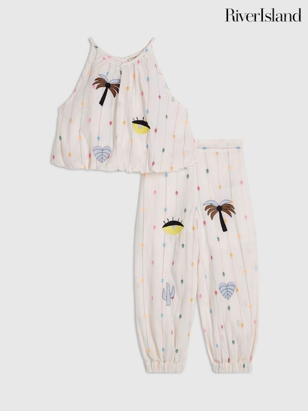 Cream - River Island Stripe Halter Neck Top & Hareem Set