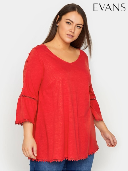 Evans Red Crochet Hem Tunic Top (E24089) | €45