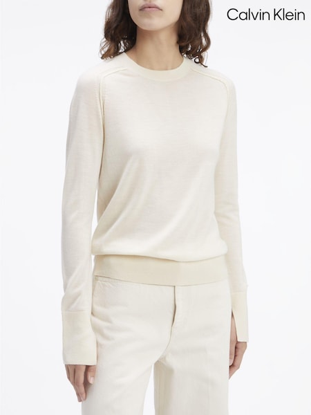 Nude - Pulover Calvin Klein din lana merinos cu decolteu triplu (E24206) | 625 LEI