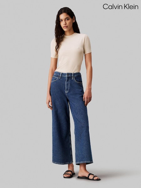 Calvin Klein Blue High-Rise Wide Ankle-Length Bootcut Jeans (E24207) | €106