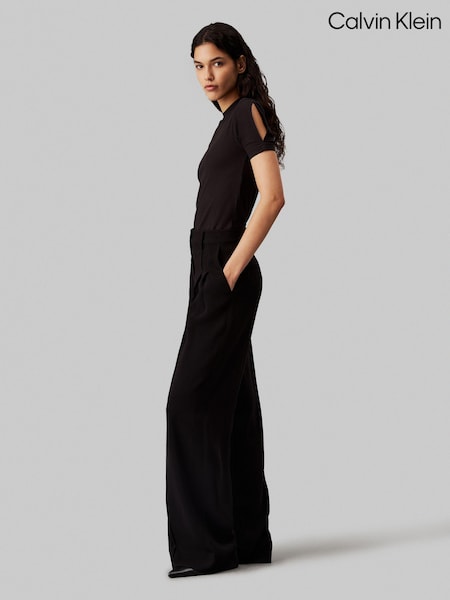 Calvin Klein Black Modal Ribbed Slit Detail T-Shirt (E24217) | €38
