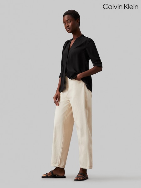 Calvin Klein Black Collarless Long Sleeved Blouse (E24228) | AED291