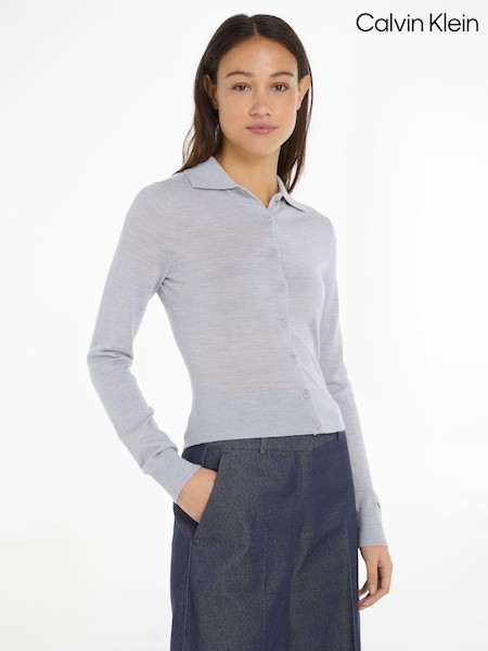 Calvin Klein Grey Merino Wool Button Cardigan (E24234) | AED407