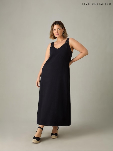 Live Unlimited Black Curve Cotton Crinkle Ring Dress (E24258) | €35