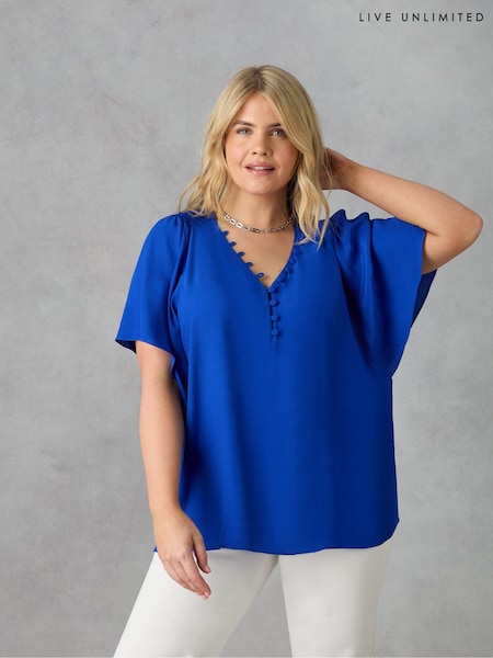 Live Unlimited Blue Curve Shirred Shoulder Blouse (E24267) | €34