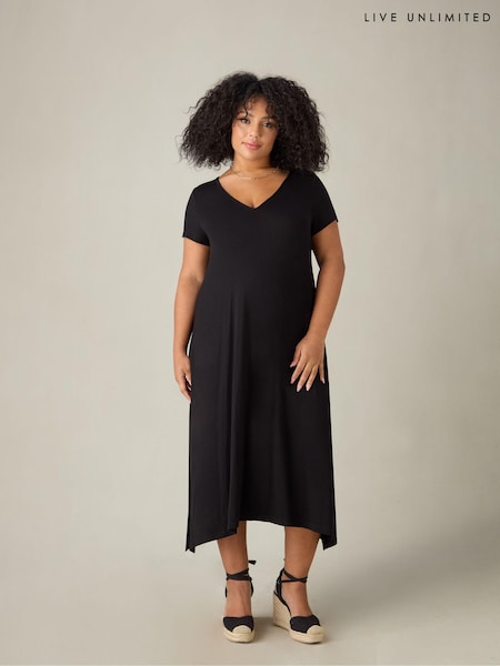 Live Unlimited Black Curve Jersey V-Neck Midaxi Dress (E24273) | €34