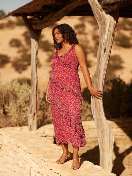 Live Unlimited Curve Floral Metallic Frill Midaxi Dress (E24295) | €79