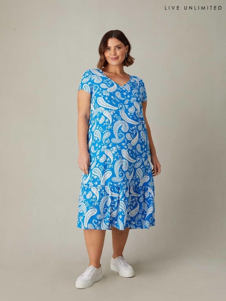 Live Unlimited Blue Curve Paisley Print V-Neck Midi Dress (E24301) | €37