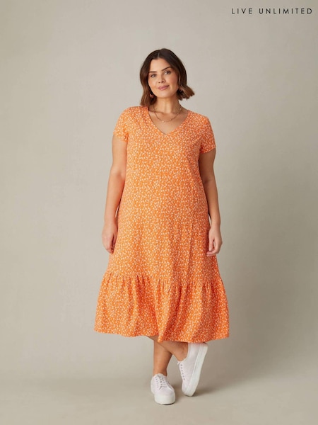 Live Unlimited Orange Curve  Ditsy Tiered Dress (E24316) | €27