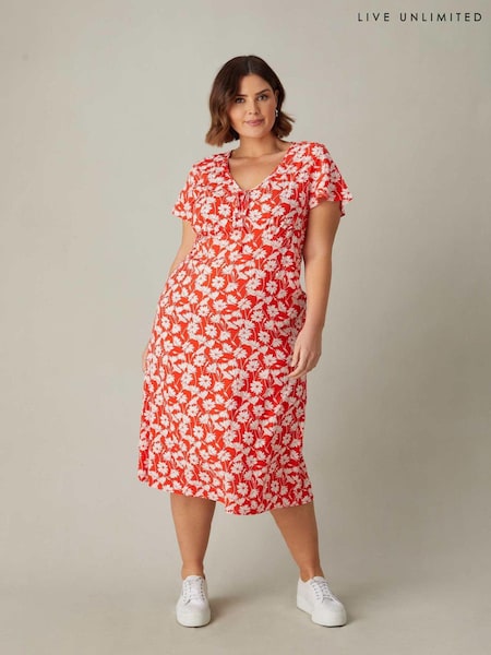 Live Unlimited Red Floral Print Midi Tea Dress (E24317) | €37