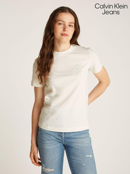 Calvin Klein Jeans 100% Cotton Satin Regular Fit White T-Shirt (E24330) | €30