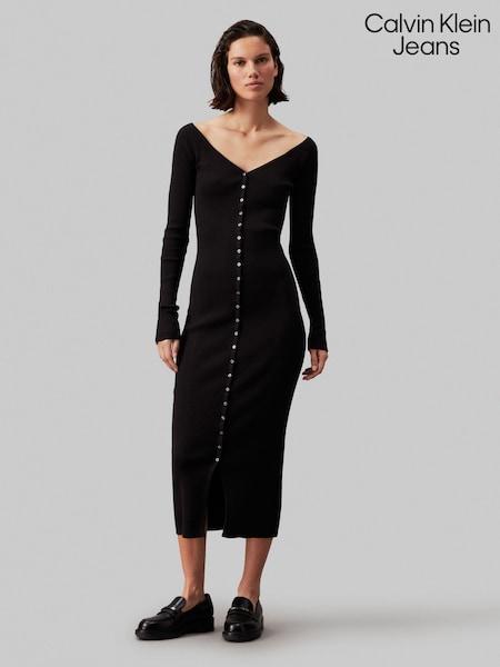 Calvin Klein Jeans Button Long Sweater Black Dress (E24332) | €77
