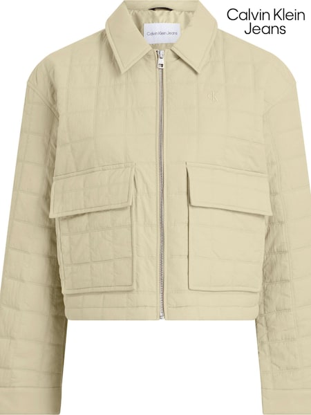 Calvin Klein Jeans Cream Grid Quilted Short Jacket (E24345) | 420 QAR