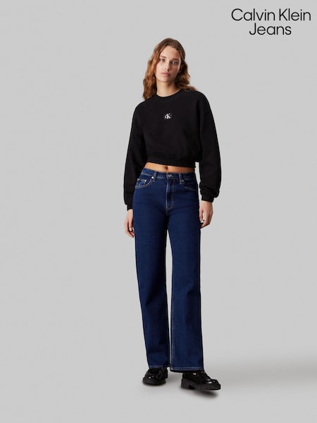 Calvin Klein Jeans Woven Crew-Neck 100% Cottton Black Sweatshirt (E24348) | ‏241 د.إ.‏