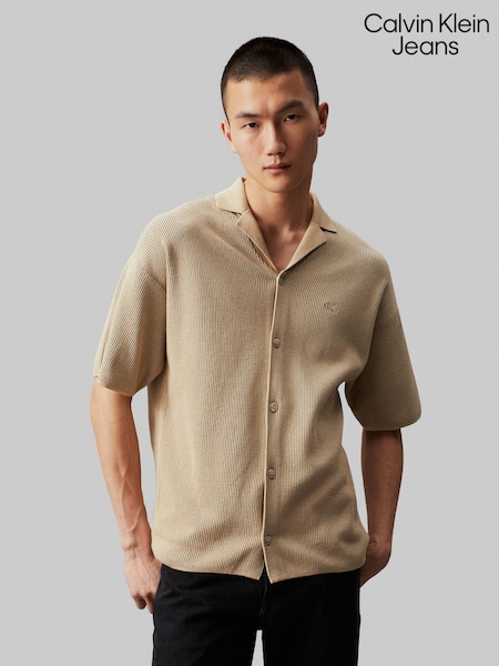 Calvin Klein Jeans Green Textured Collared Shirt (E24403) | 501 LEI